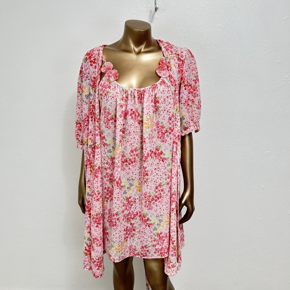 Oscar de la Renta Other - VINTAGE Oscar de la Renta Pink Label Pink Dainty Floral Robe & Slip Dress Sz L